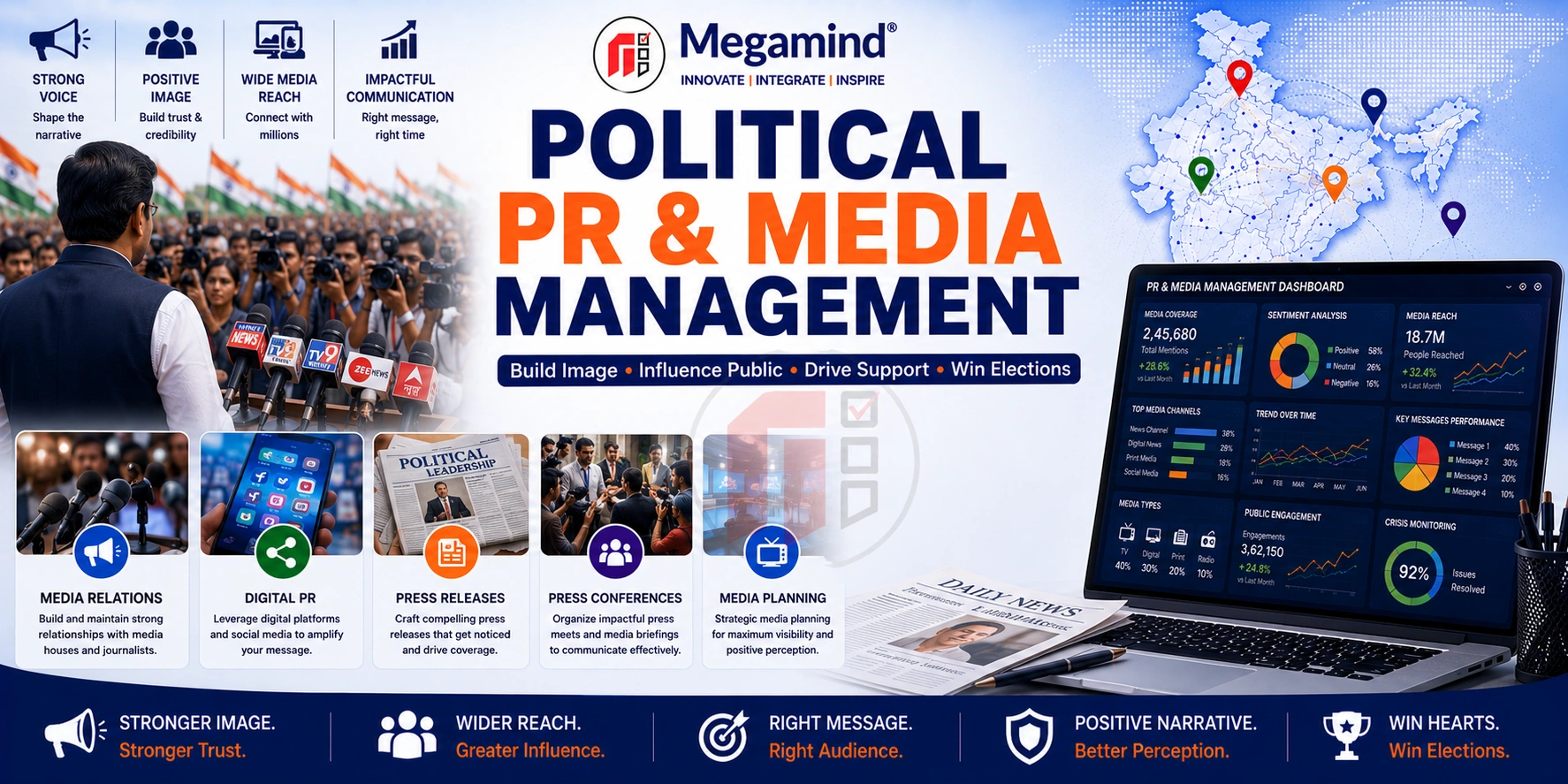 Political PR and Media Management Services in India by Megamind